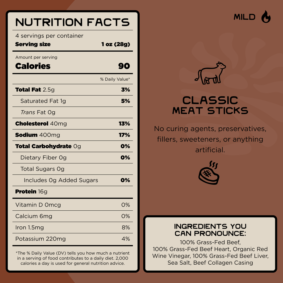 100% Grass-Fed Beef and Organ Meat Sticks – Classic