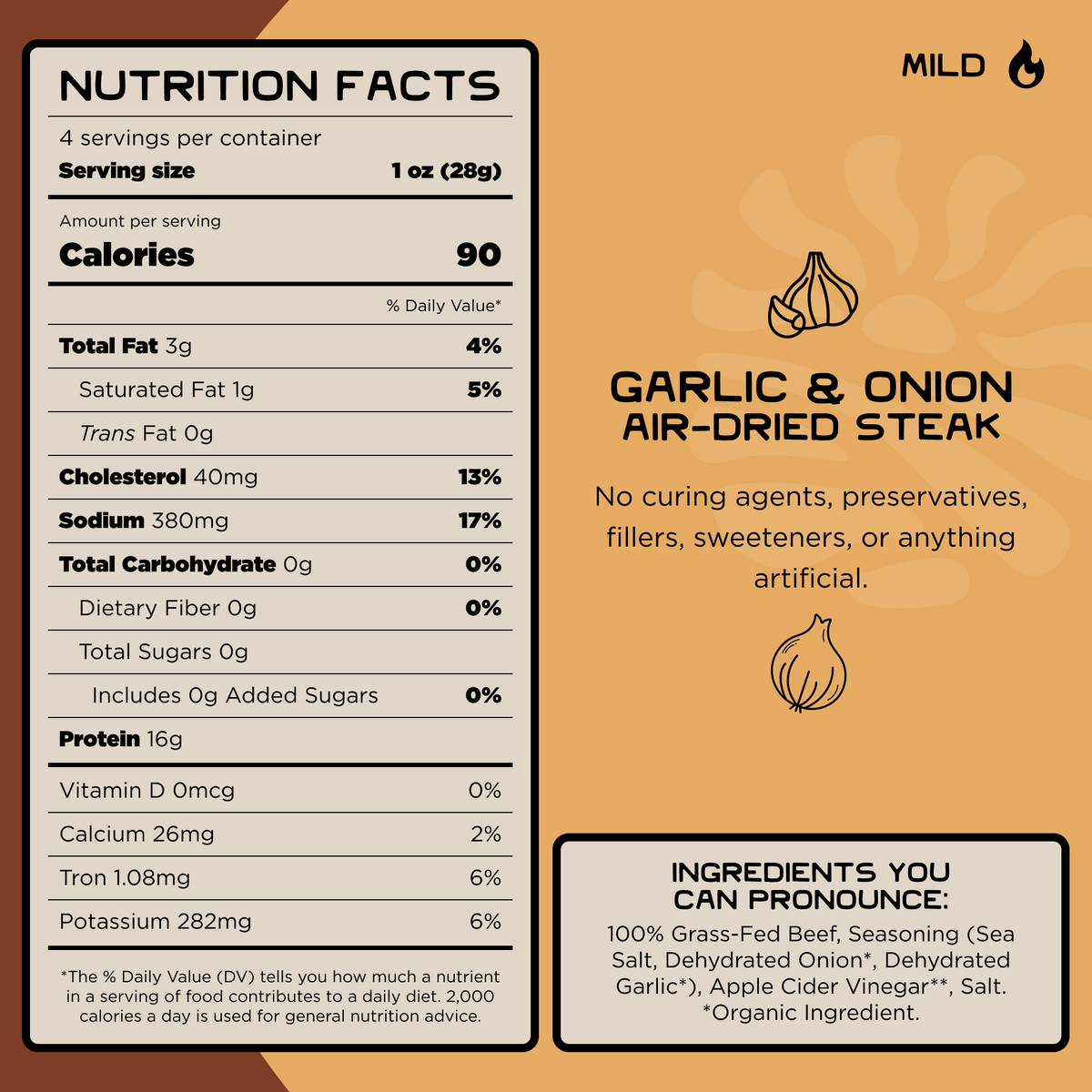 100% Grass-Fed Air-Dried Steak - Garlic & Onion