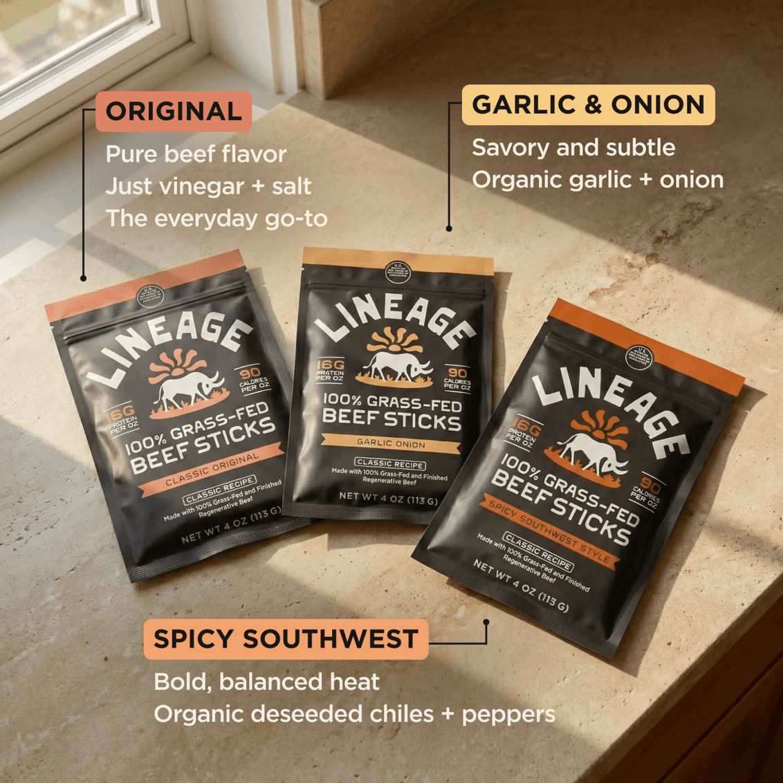 100% Grass-Fed Beef Sticks – Ancestral Recipe (Variety Pack)