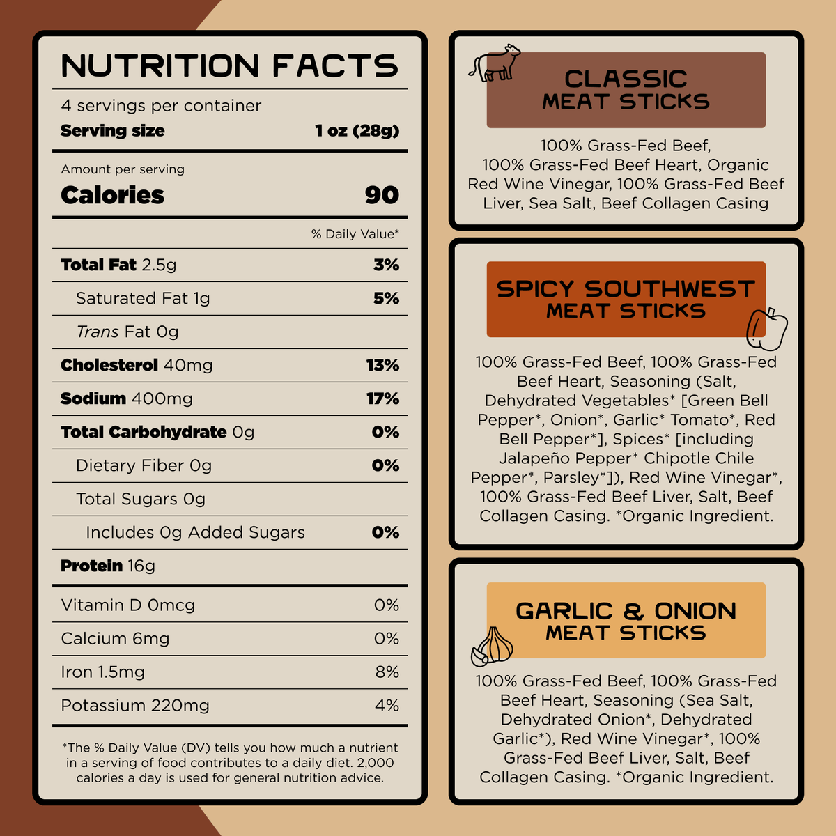 100% Grass-Fed Beef Sticks - Variety Pack