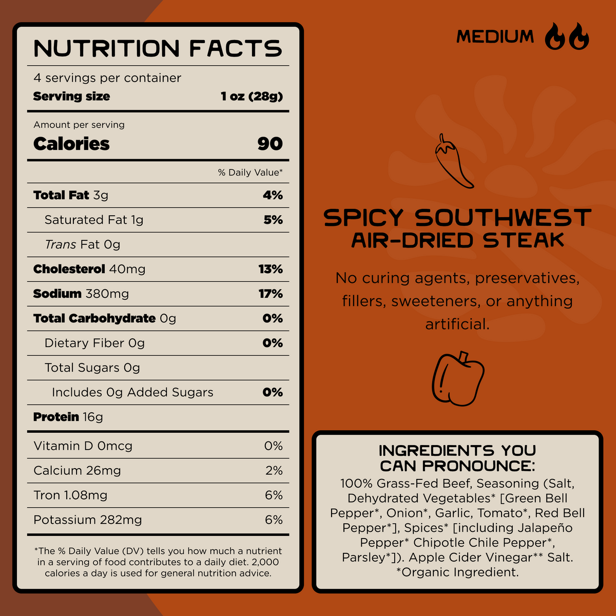 100% Grass-Fed Air-Dried Steak - Spicy Southwest