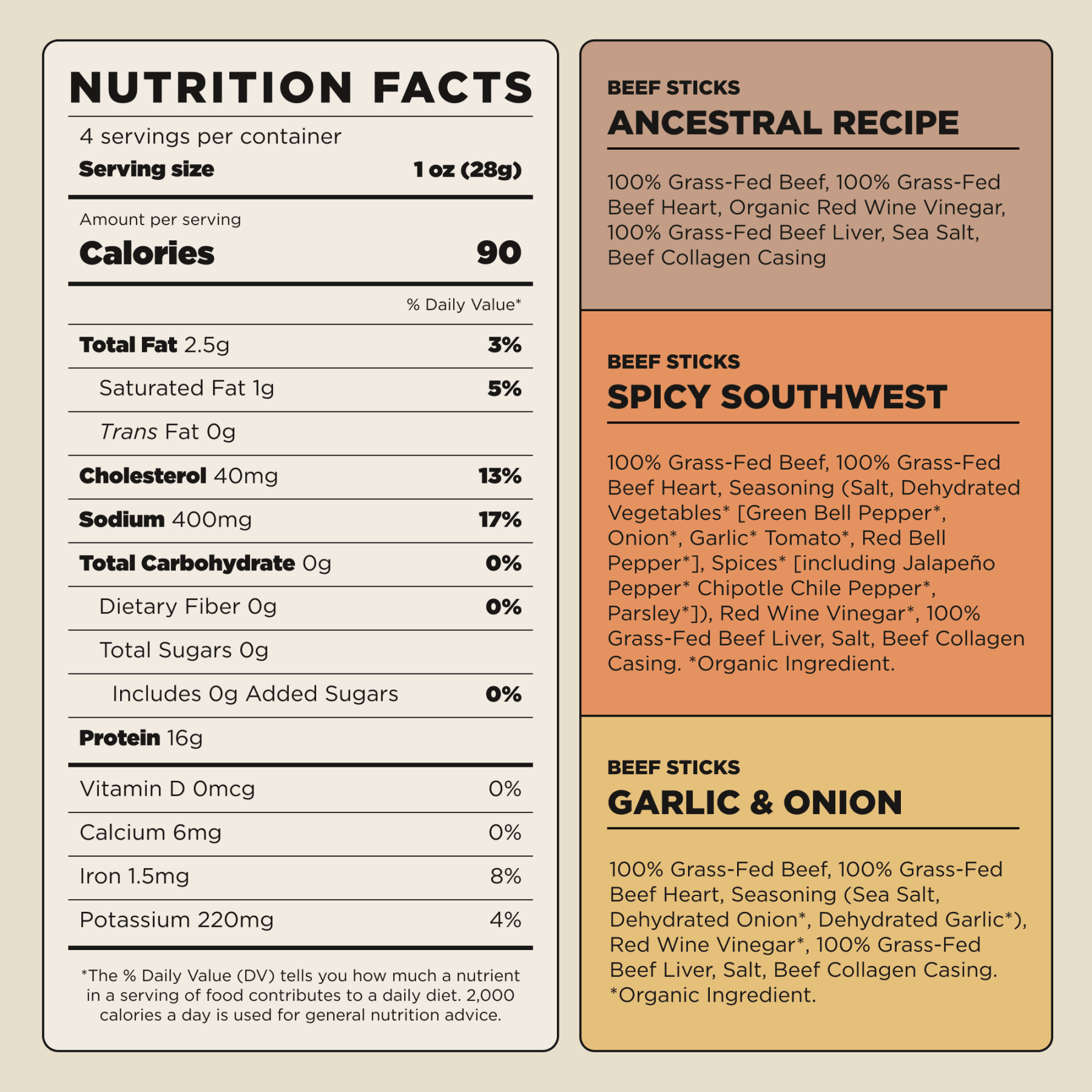 100% Grass-Fed Beef Sticks – Ancestral Recipe (Variety Pack)